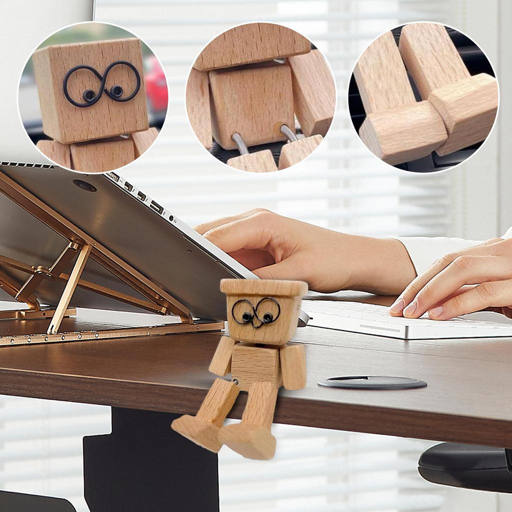 NEW Shaking Wooden Man Figurine Man Tabletop Decor Creative Statue for Car Dashboard Study Shelf Display Desk