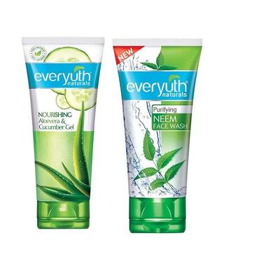 Everyuth Naturals A Combo Of Nourishing Aloe Vera & Cucumber Gel, 100gm And Purifying Neem Face Wash, 50gm, (Pack Of 2)
