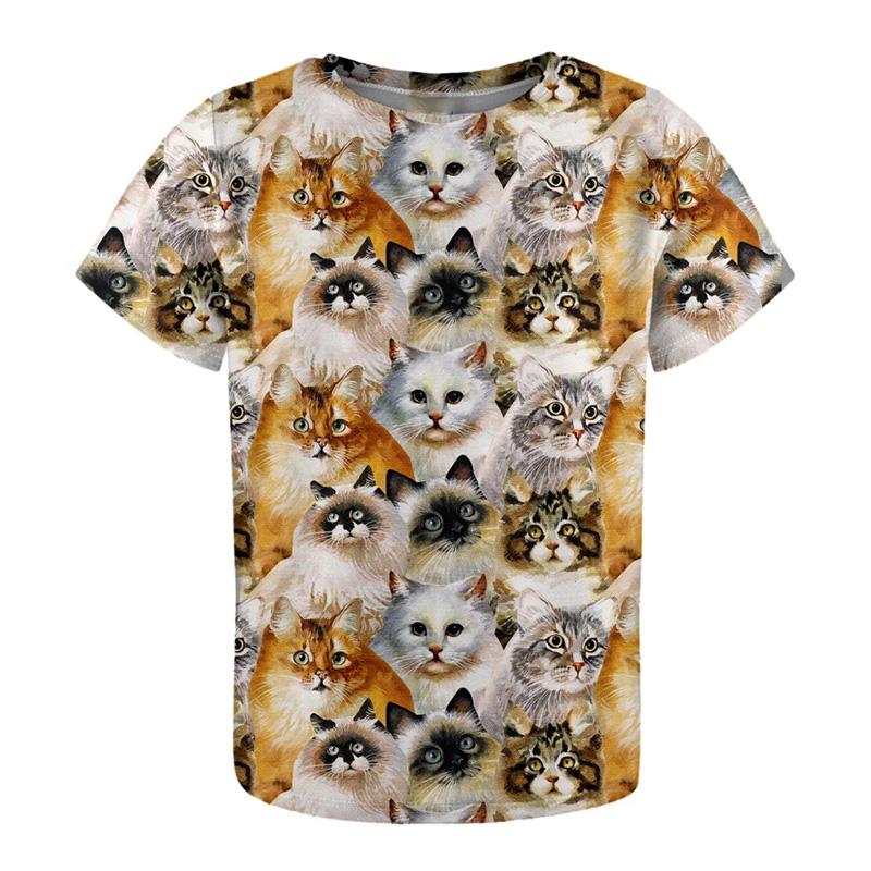 Children's Cartoon Style Cat Dog T-shirt Full Sublimation Cute Animal Pattern T Shirts Summer Short Sleeve Fashion Casual Top