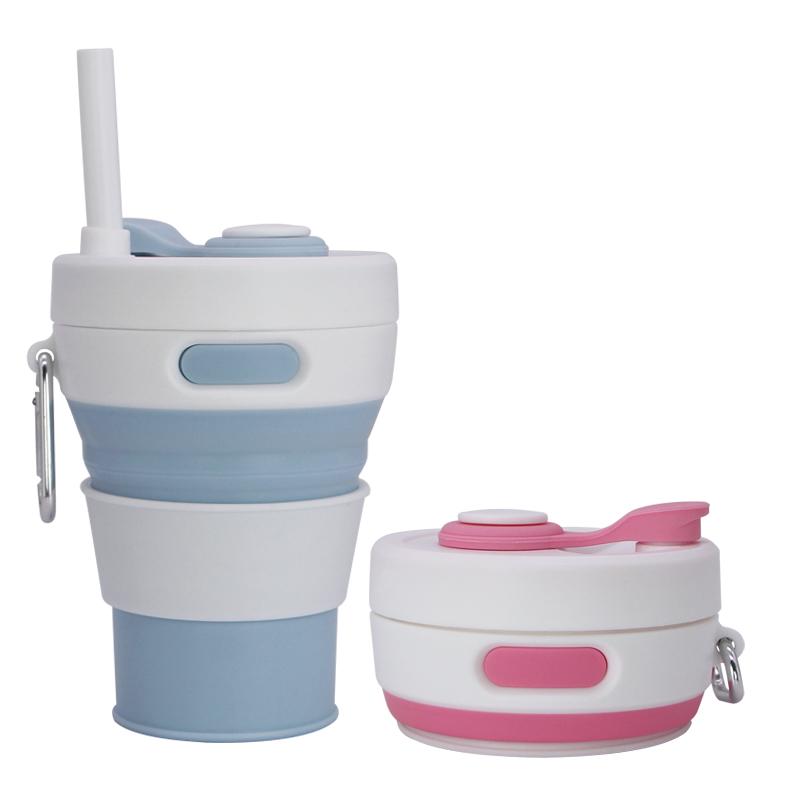 2 Pcs Collapsible Cup for Traveling 450ml Silicone Folding Camping Mug Leak Proof BPA Free Portable Reusable