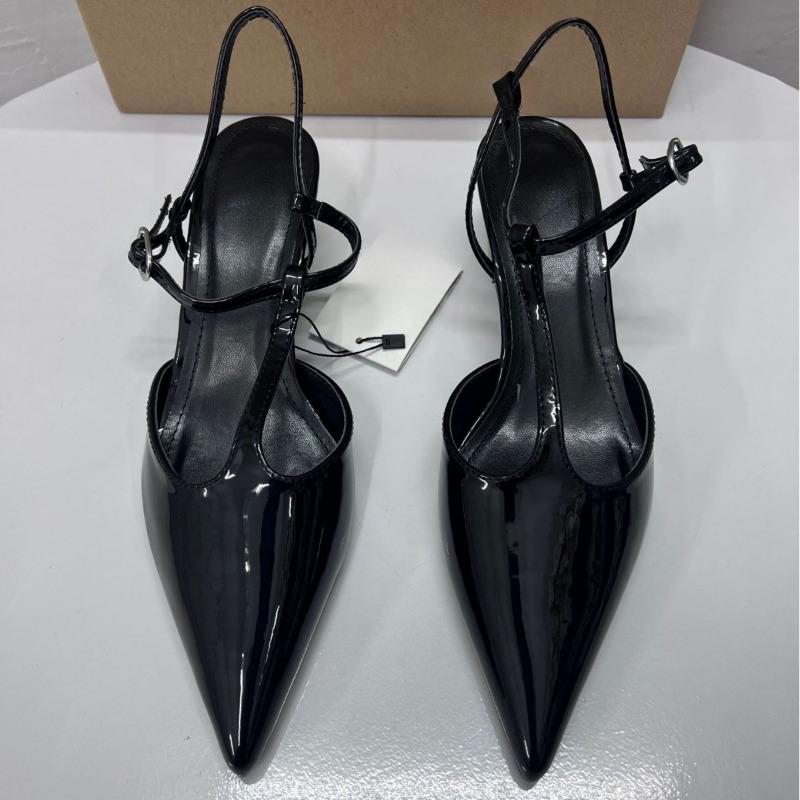 Módní lakovaná kůže Značkový designér Dámské sandály na vysokém podpatku Elegantní špičatá špička Páskový 2025 Letní párty Šaty Boty pro office lady