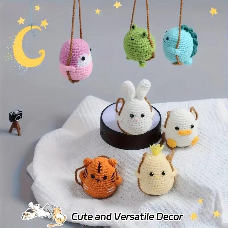 Handmade Crochet Animal Car Charms - Soft Yarn Crafted Frog Penguin Chick Pendants Cute Rearview Mirror Decorations for Vehicle