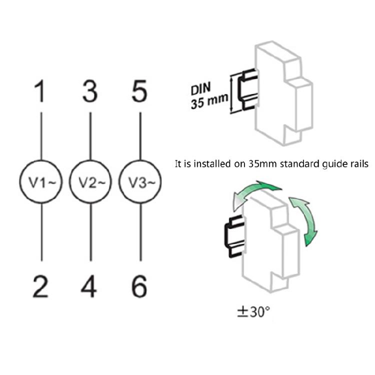 Mini Modular-Voltmeter Gauge Three Phase Voltage Meter-Monitor 80V-500V Din Rail