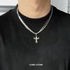 Trend Wings Cross Pendant Necklaces For Man Woman Titanium Steel Charm Double Layered Clavicle Chain Unisex Choke