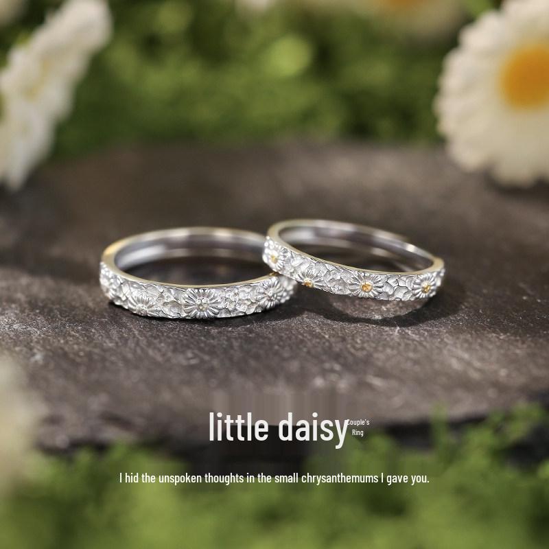 

Little Daisy S925 Sterling Silver Couple Rings: Niche Luxury Design for Women and Men Women s Ring [Platinum Color]