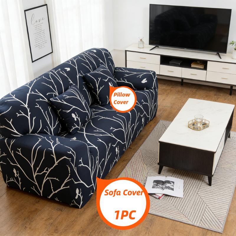 Stretch Milk Silk Printed Plants And Flowers Sofa Cover Stain Resistant Slipcover Breathable All-Season Full Wrap Slipcovers