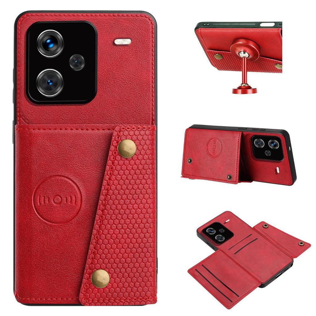 Vintage Leather Card Holder Phone Case for Xiaomi Redmi Note 13 Pro+ 5G Card Pockets Dual Snap Buttons Flip Wallet Shell