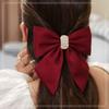 Rhinestone Satin Bow Spring Hair Clip for Women