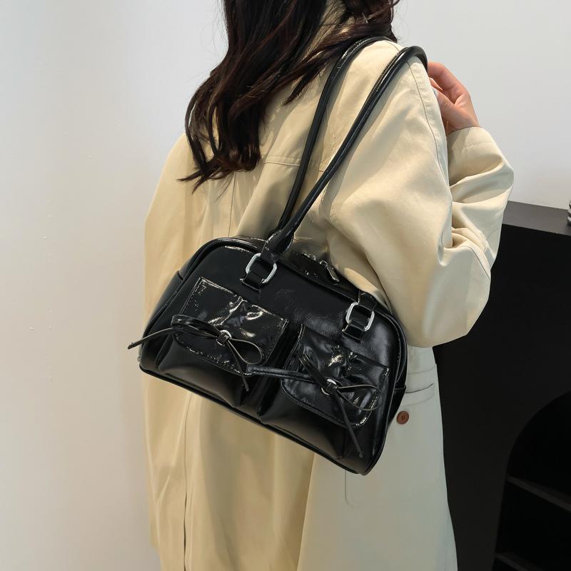 Large Capacity PU Bag Women 2025 New Ballet Style Bow Underarm Bag Versatile Shoulder Bag