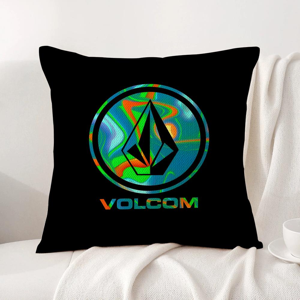 VVolcomS LOGO Cushion Cover Natural Linen Organic Fabric DoubleSided Printing Sofa Home Decor Breathable Bed Pillow