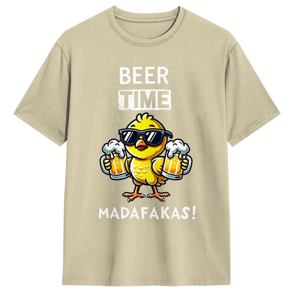 Beer Time Retro Duck Meme Party Lovers WoUnisex T Shirt Unisex Pure Cotton Novelty TShirts O Neck Tee Shirt Short Sleeve Clothes