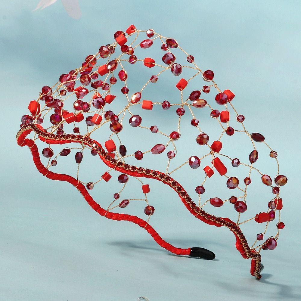 Wedding Headpieces Crystal Beads Hair Net Crown Handmade Bride Hair Bands  Birthday