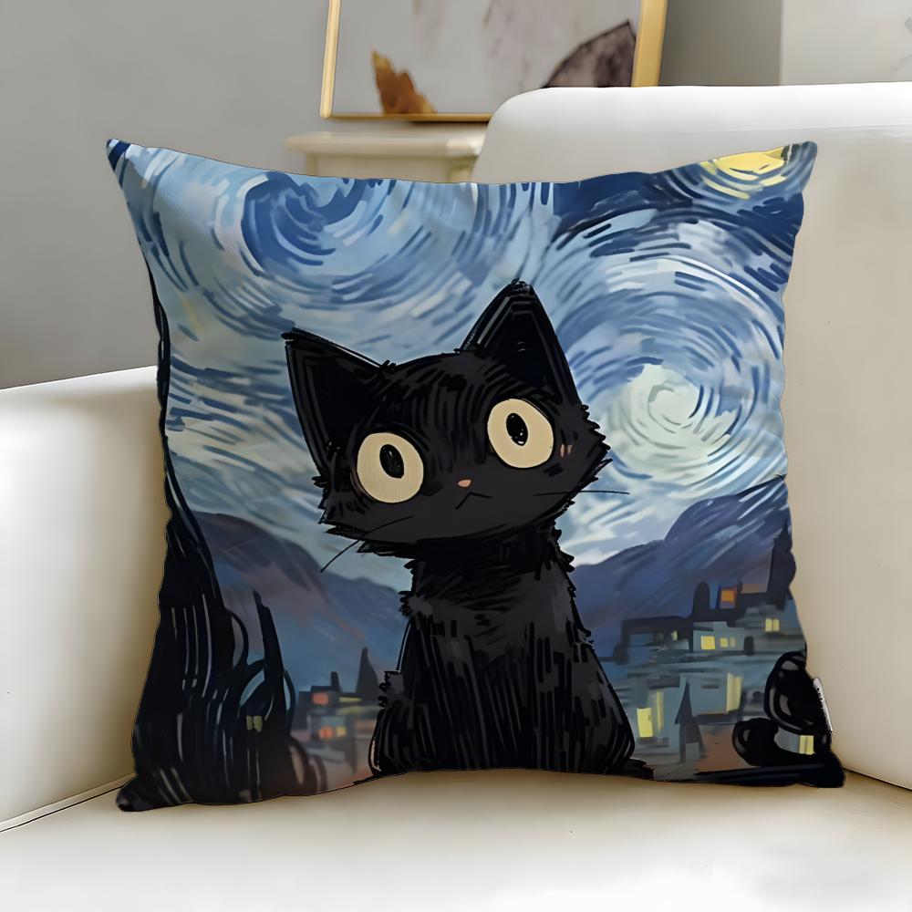 classic theme black cat Cushion Cover Soft & Easy-Wash Pillow Case – Versatile for Couch, Bed, Travel and Office