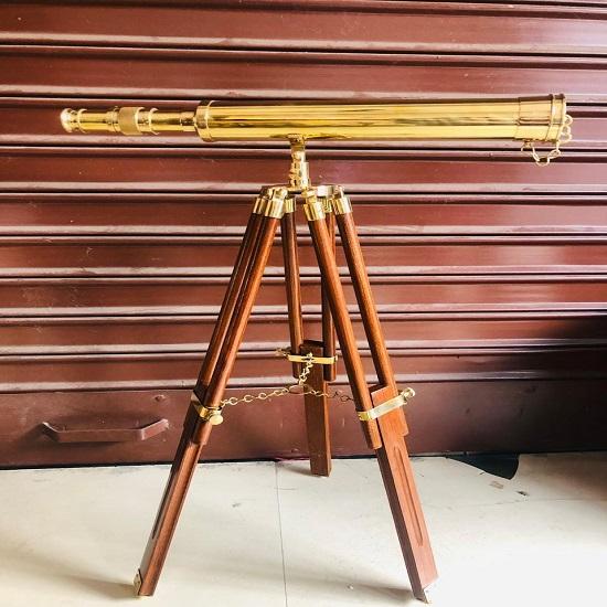 Brass Telescope on Wooden Tripod  40.64 Nautical Scope Golden Telescope Decor