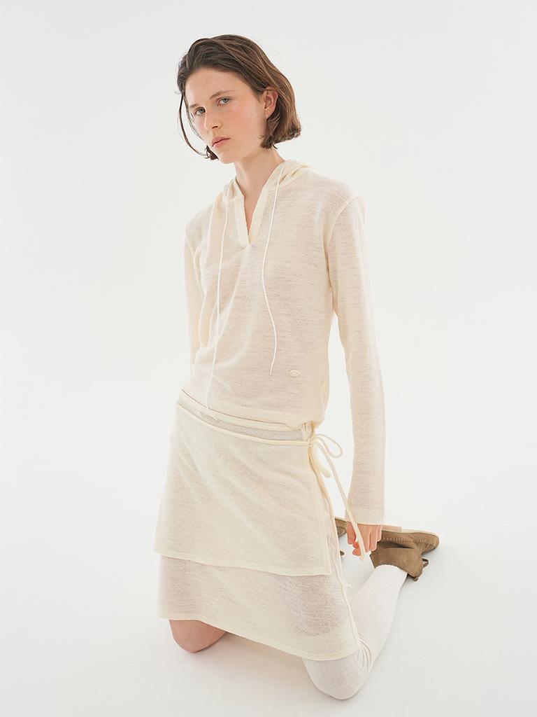 Eleleldijainseutyudio Wool Moss Crepe Layered Wrap Skirt_Vanilla Ivory
