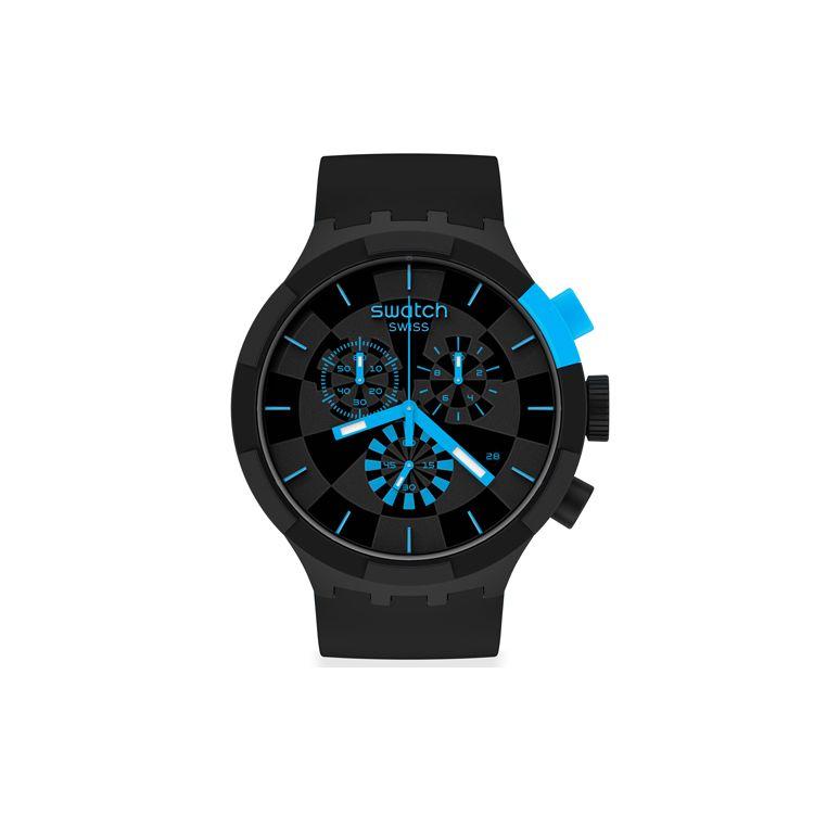 Swatch Big Bold Series Quartz Movement Casual Trend Unisex Watch 47mm Blue Dial Plastic Case Silicone Strap Unisex watches SB02B401 Blue