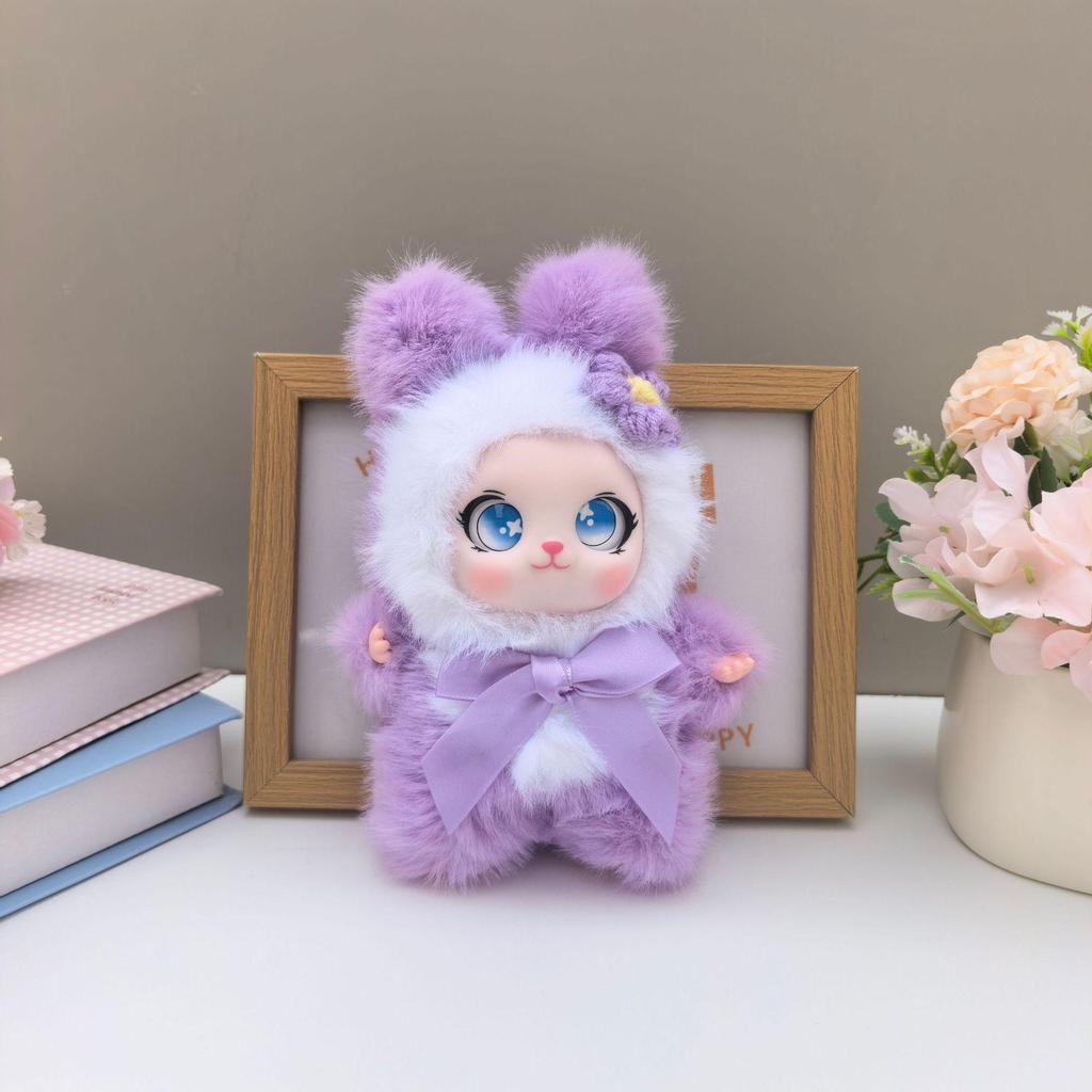 Cute Long-Eared Rabbit Doll with Bow Tie - Cat Girl Silicone Keychain Pendant Gift