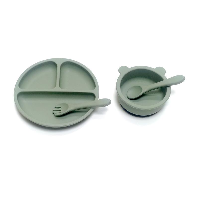 Non-Toxic 4Pcs Auxiliary Silicone Tableware Sets Children Eating Suction Cup Bowl Baby Spoon Dinner Plate Kindergarten Set