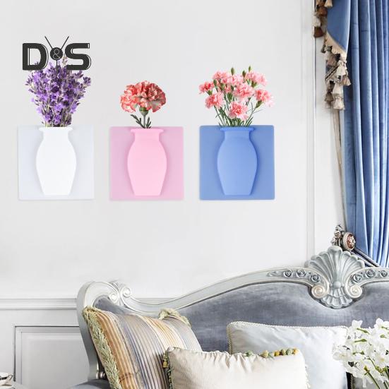 3/6Pcs Wall Mount Silicone Vase Reusable Self-Adhesive Home Office Indoor Refrigerator Window Wall Hanging Plants Flower Vase Sticker Decoration