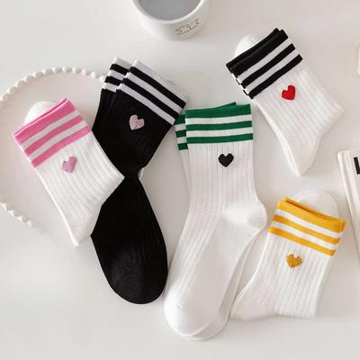 1 Paio Calzini da Donna a Mezza Lunghezza a Righe Doppie a Forma di Cuore Versatili Trendy Calzini Corti Calzini Morbidi Leggeri Traspiranti