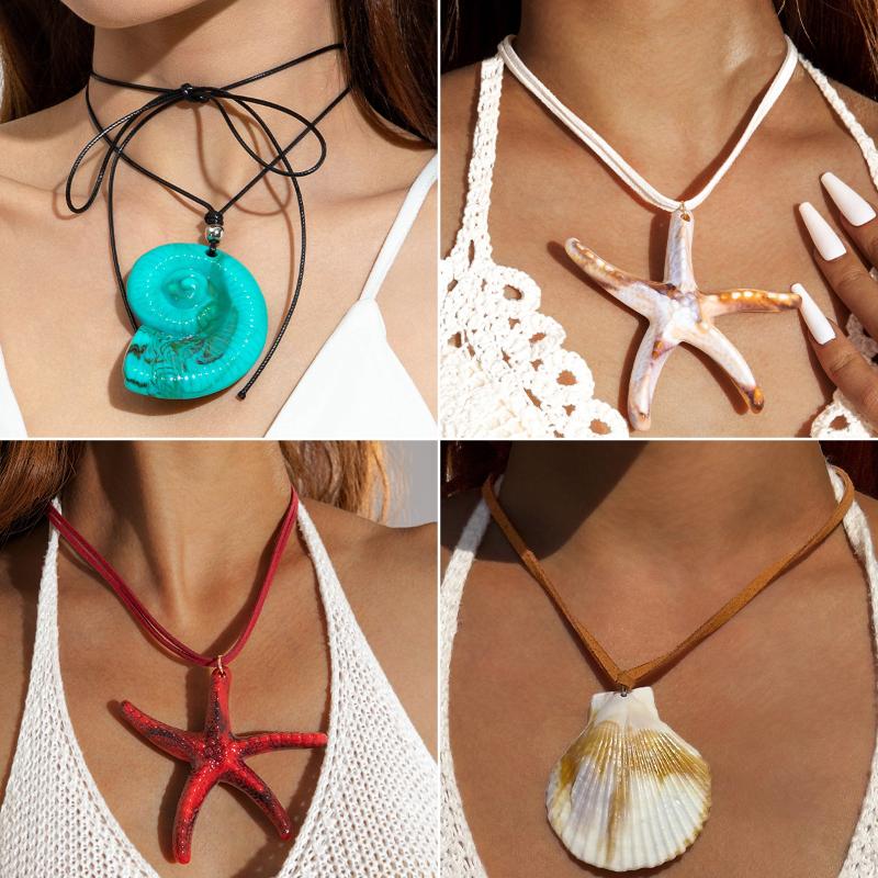 A Unique Knotted Design Necklace With Leaves Starfish And Scallops A Simple Drawstring Pendant Necklace With A Bow And Pearls