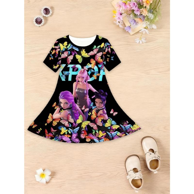 Girls' Summer Fashion Short Sleeve Cute Casual Dress, 3D Printed Casual Dress, a Gift for Children, Perfect Choice for Daily Wear Or Festive Occasions