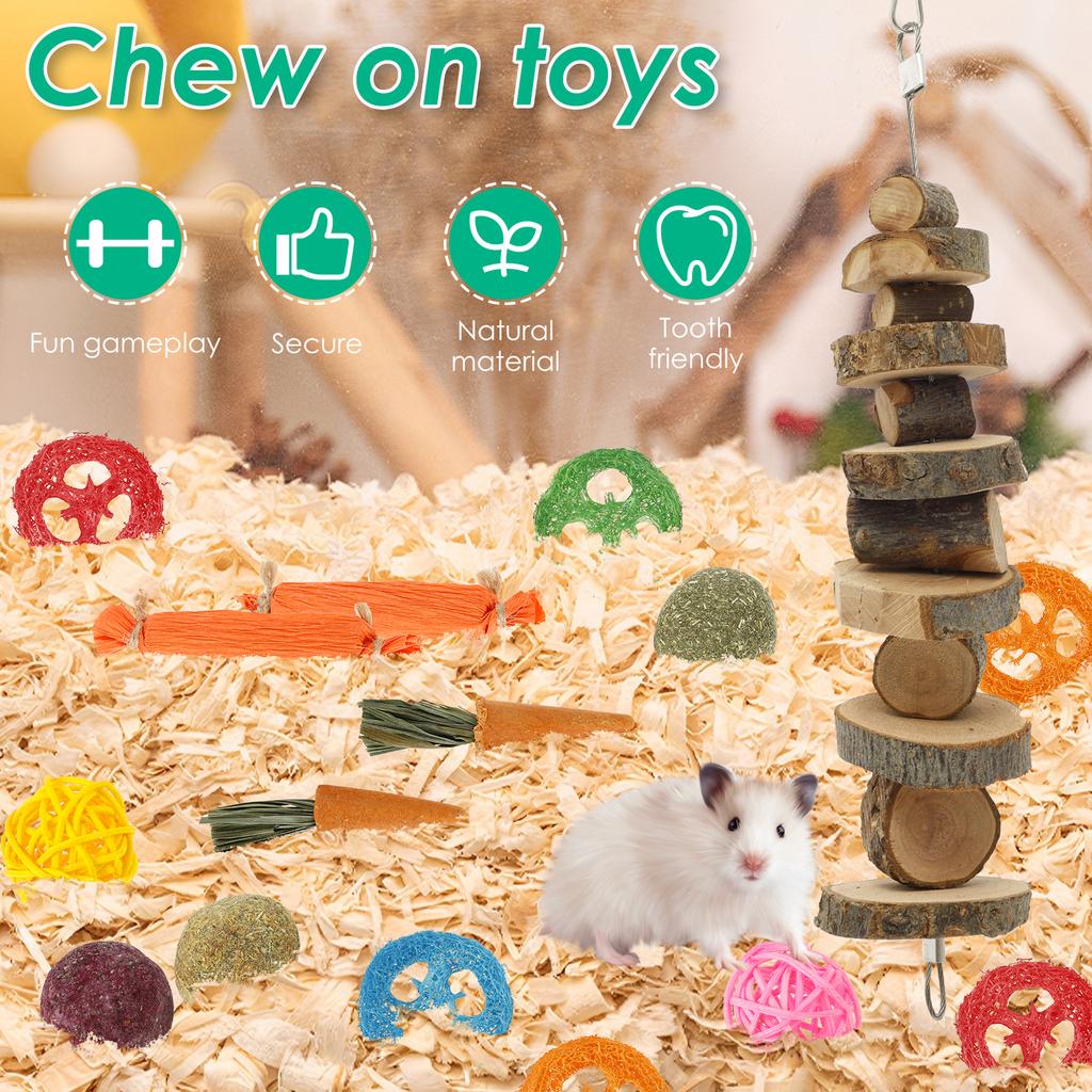 28Pcs Hamster Chew Set Wood Pet Rabbit Guinea Pig Dragon Cat Fun Toy Interaction Rabbit Tooth Grinding Set Small Pet Supplies