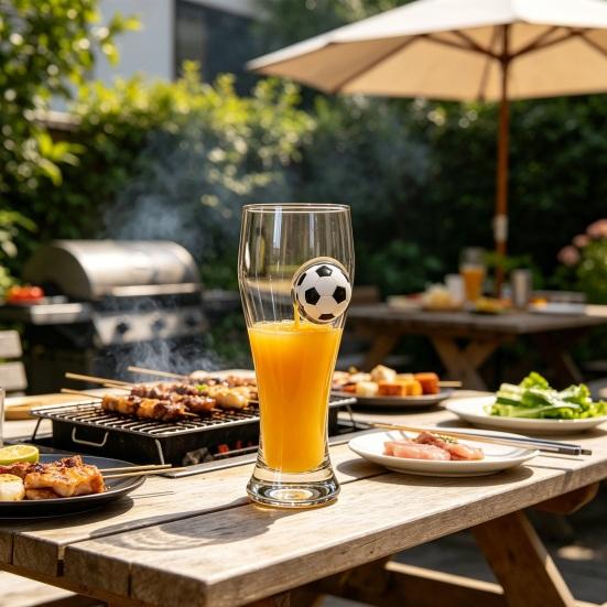 Soccer Beer Glass, 420ml Capacity Craft Beer Pint Mug with Football Decor, Pub Drinking Cup for Party Home Bar