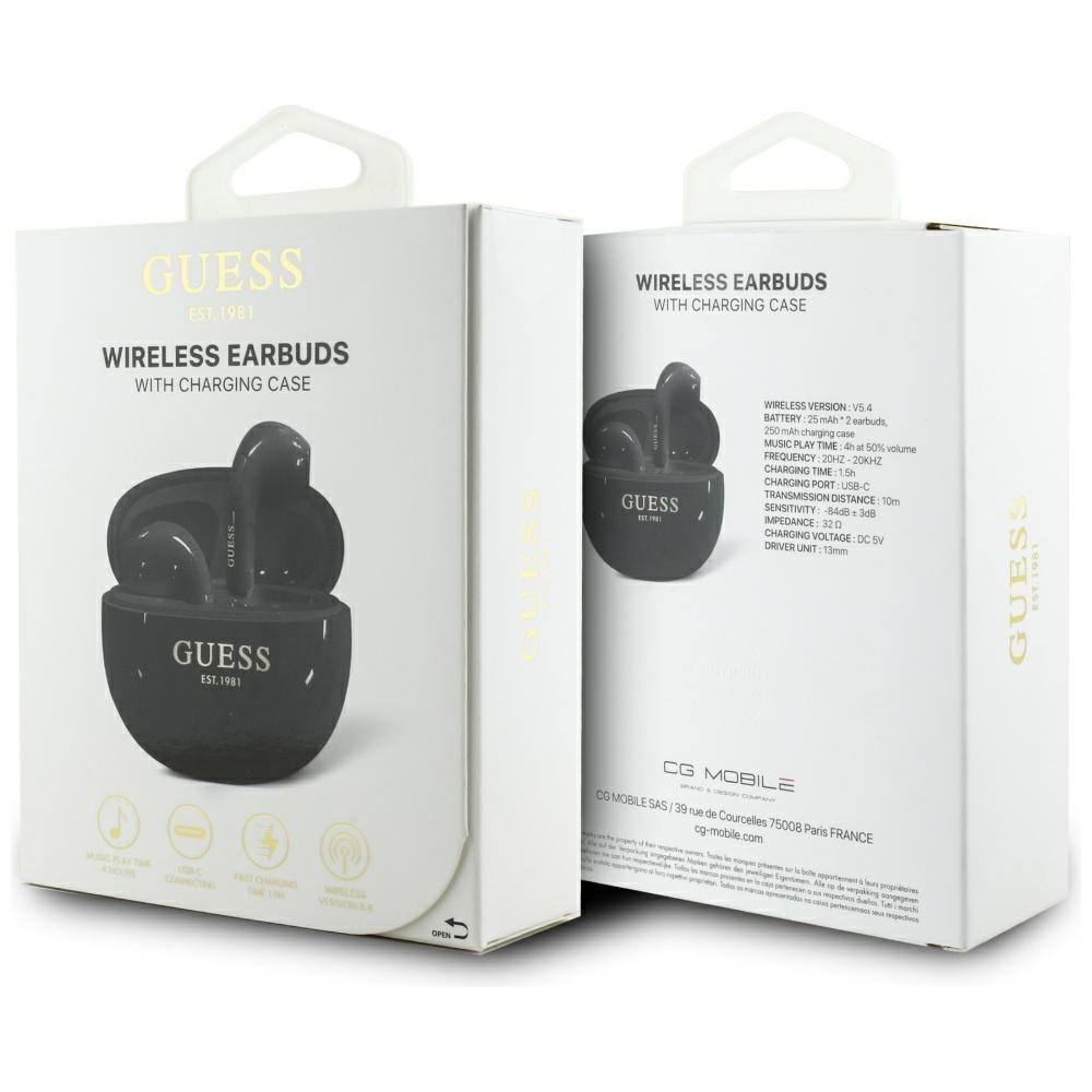 TWS Guess Glossy Effect EggShape Printed Classic Logo Black Headphones