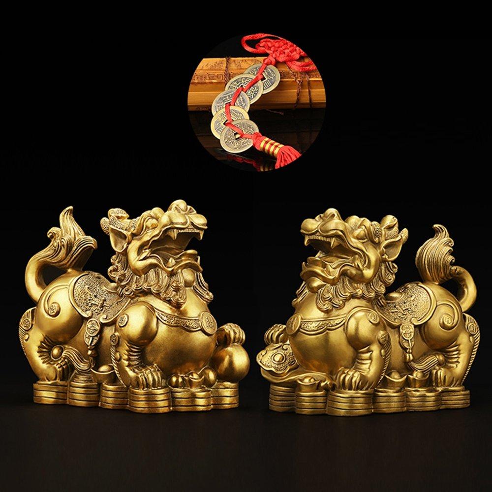 Pixiu (mythical creature) - Male and Female Pair - Copper - Feng Shui Charm - A Set of 2 - A Feng Shui Item for Attracting Wealth, Gambling Luck, and