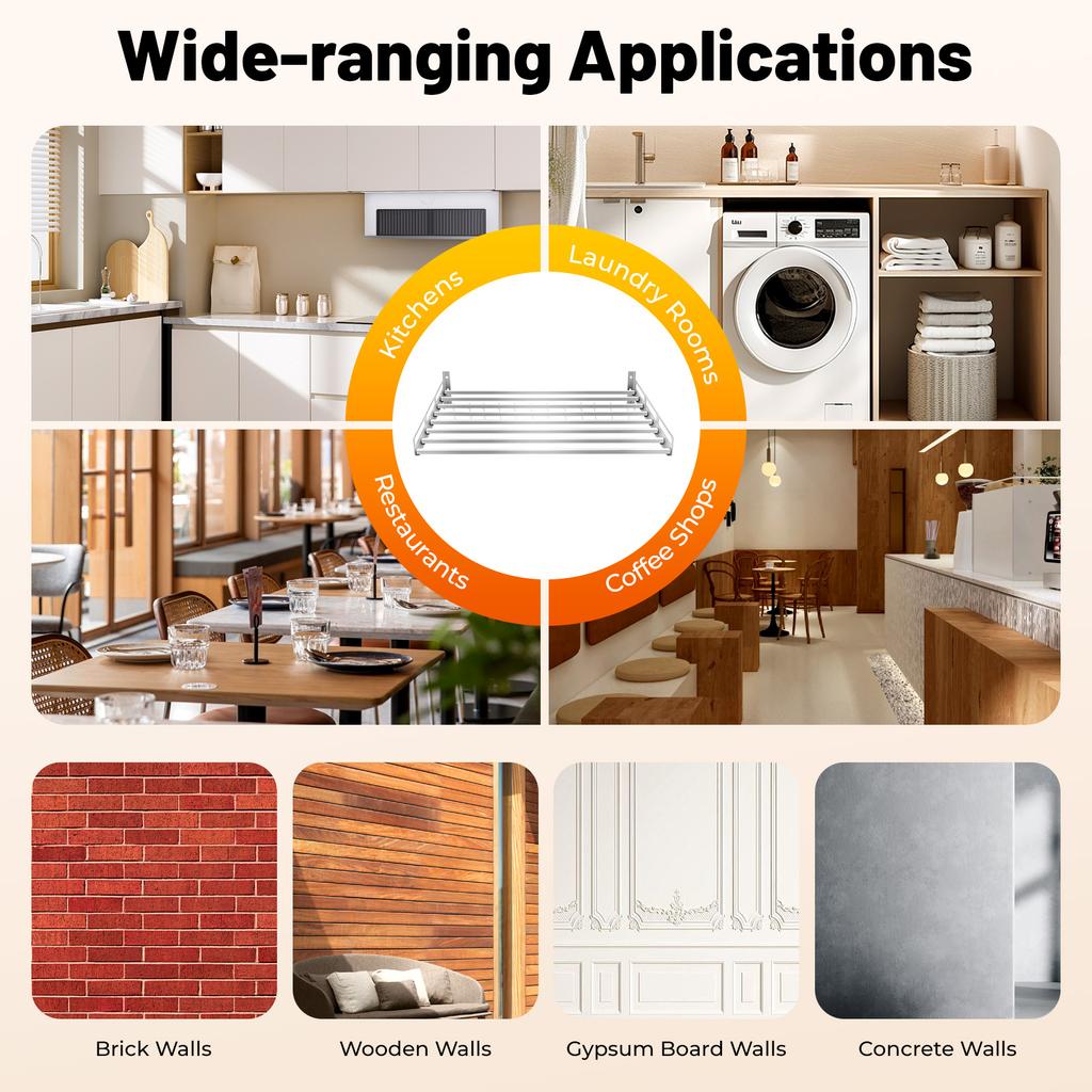 Stainless Steel Microwave Shelf Wall Mount, 18kg Load Kitchen Storage Rack with Hooks for Home Commercial Use