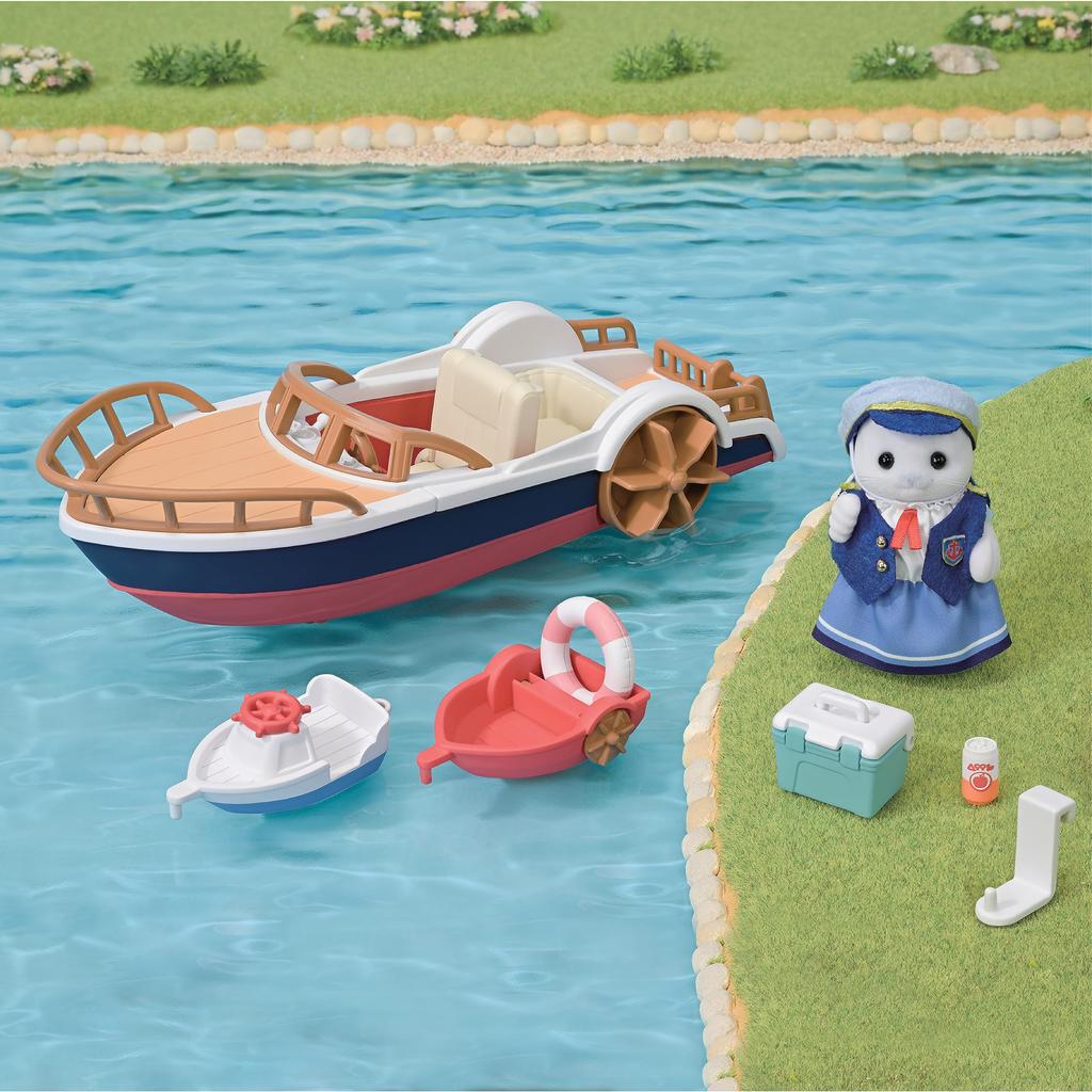 Sylvanian Families Vehicles [Captain Seal's Exciting Boat Set] V-08 ST Mark Certified, Ages 3 and Up, Toy Dollhouse, Sylvanian Families, Epoch