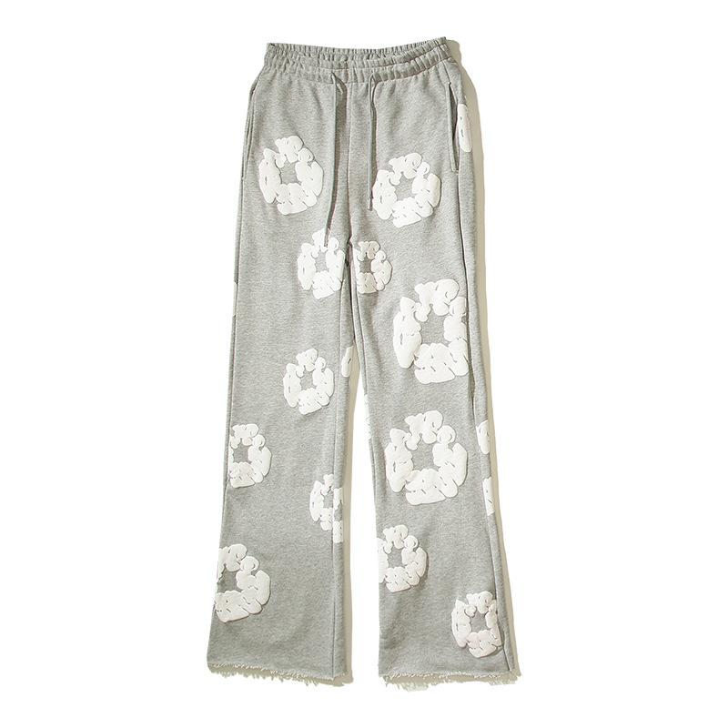 Unisex American Retro Streetwear Vintage Kapok Print Hip Hop Pants Wide-leg Casual Trousers for Men Women