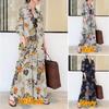 Japanese Korean Style Floral Printed Lapel Long Sleeve Loose Long Shirt Dress