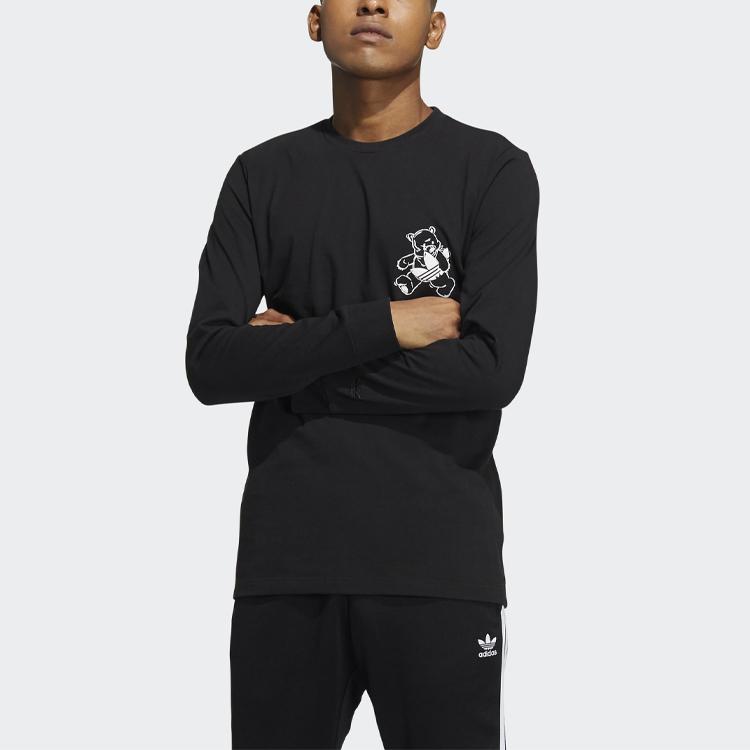 Adidas Originals Trefoil Bear Print Sport Crew Neck Long Sleeve T-Shirt Men Tops Black HL4098