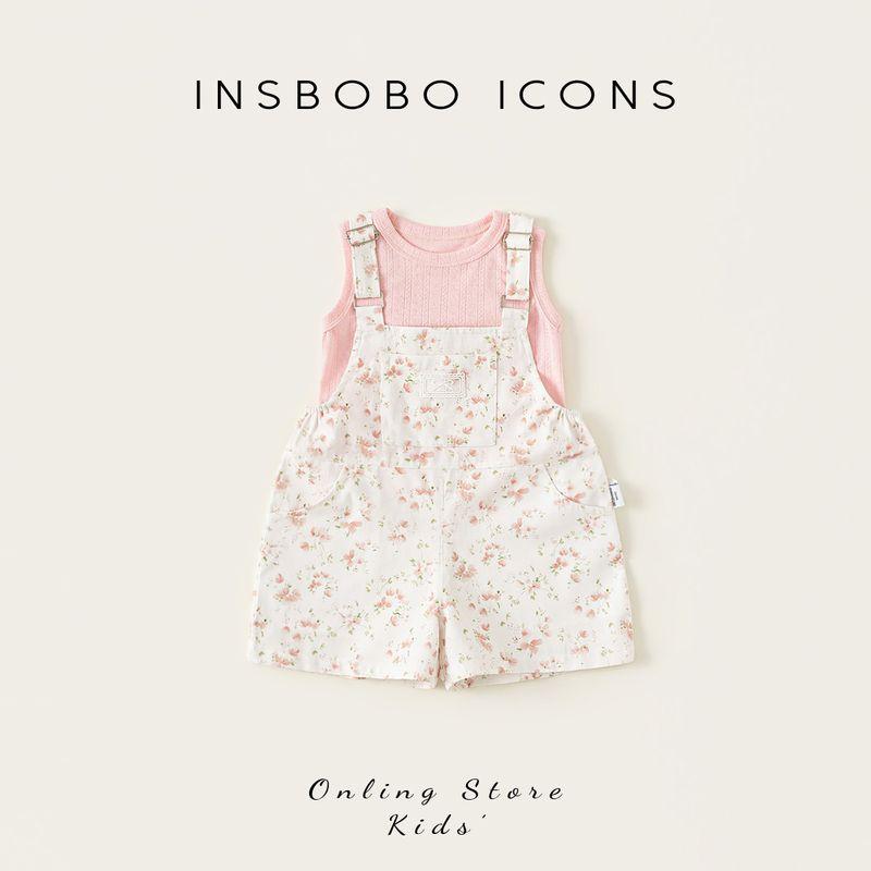 Insbobo Girls Summer Clothing 2026 New Style Baby Girl Overalls Two-Piece Set Children s Outfit Stylish Early Summer Set Pink 80