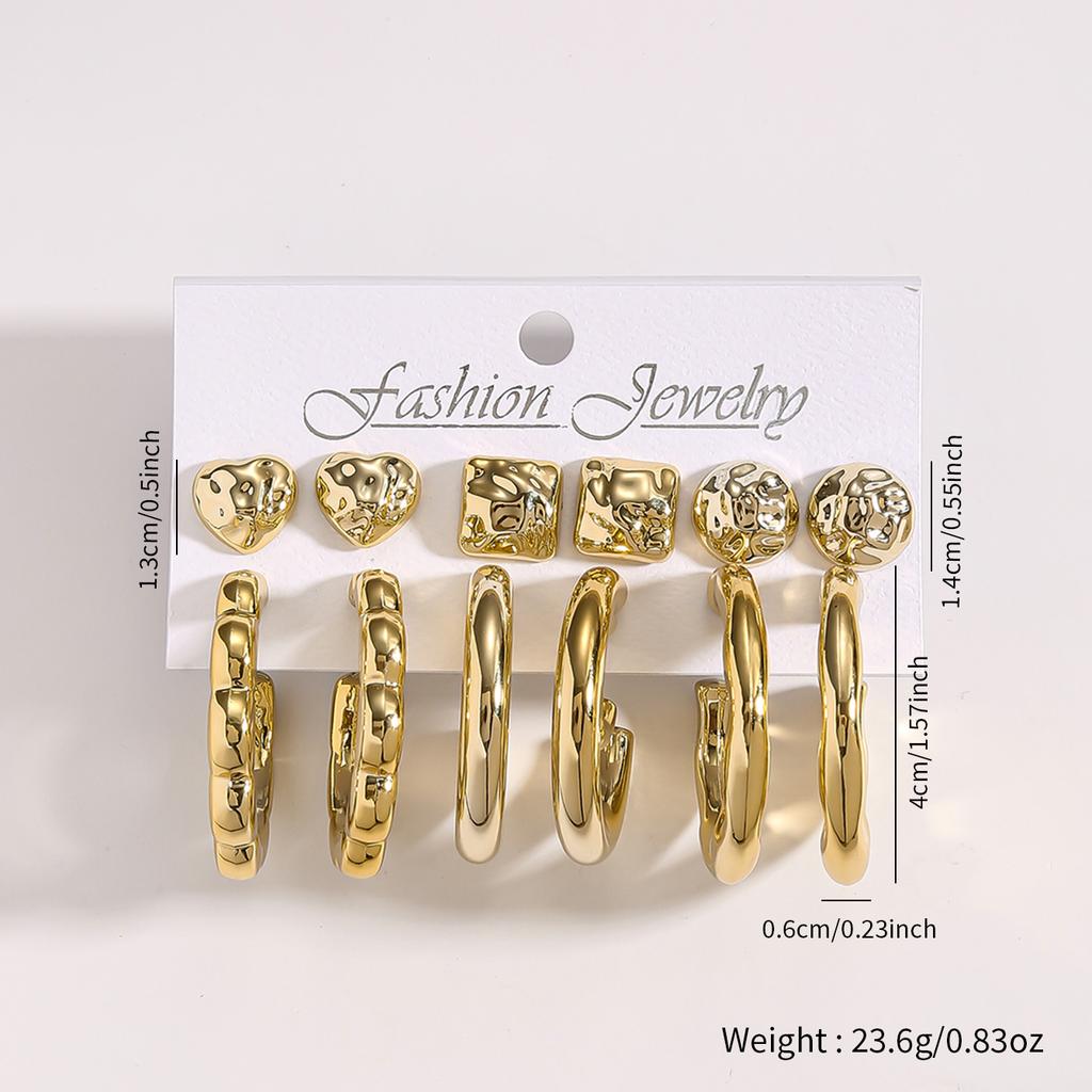 Boucles d'oreilles élégantes à pétales double couche en forme de C Punk Rétro Carré Rond en forme de C Zircon Polyvalent Charme Féminin