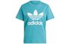 Originals Trefoil T Shirts Women's Turquoise Crew Neck Moderate Straight Fit IL3867