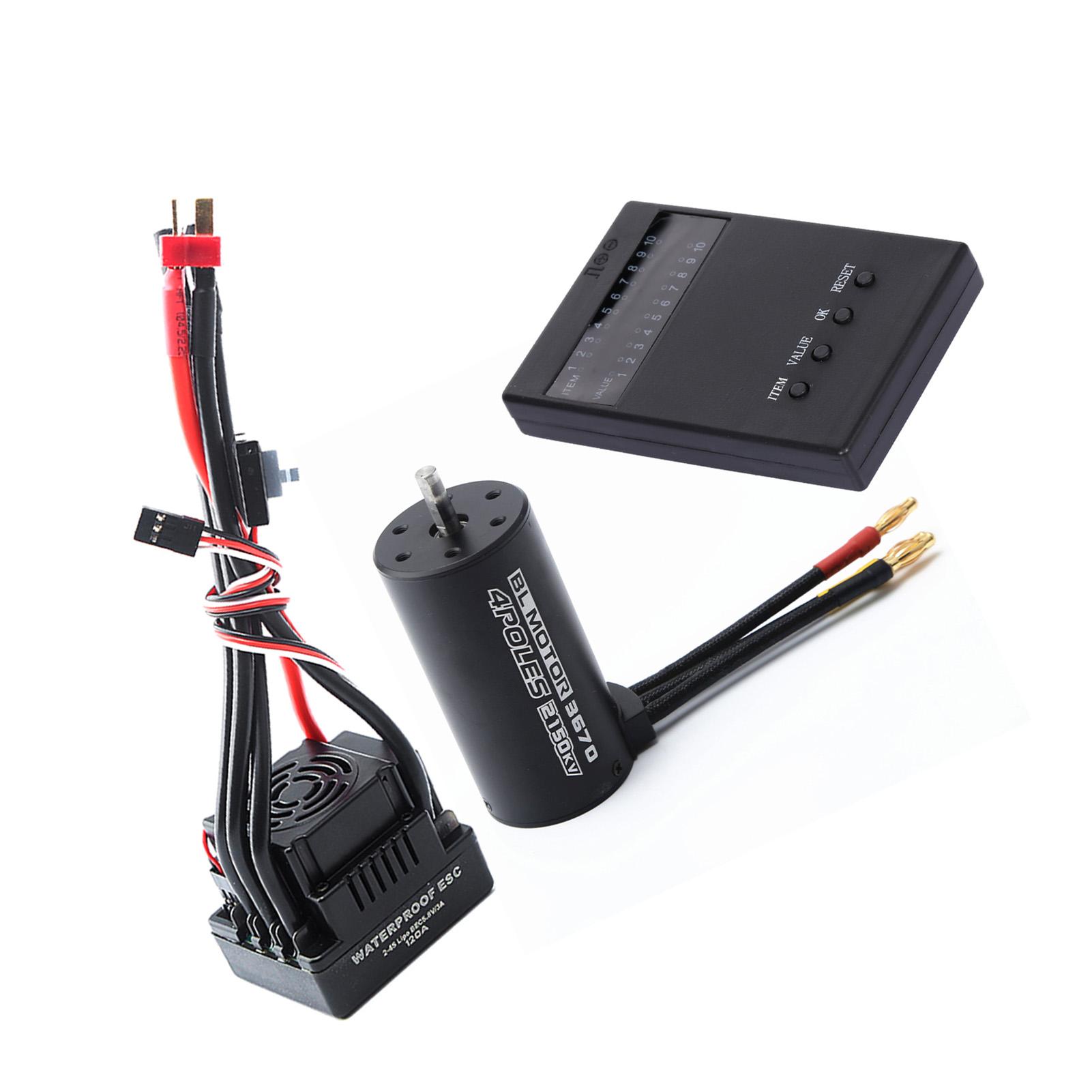 

Waterproof 3670 2150KV Brushless Motor 120A Brushless ESC Programming Card Combo Set for 1 8 Remote Control Car Truck чорний