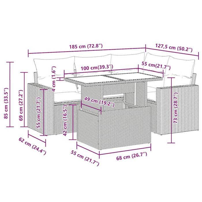 VidaXL Salon de jardin avec coussins 5pcs marron résine tressée acacia, ensemble de canapés d'extérieur, salon de jardin 3326315