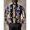 Men's Floral Print Long Sleeve Shirt Fashion Casual Slim Fit Trendy Blue Flower Pattern Dress Shirt for Party Daily Wear