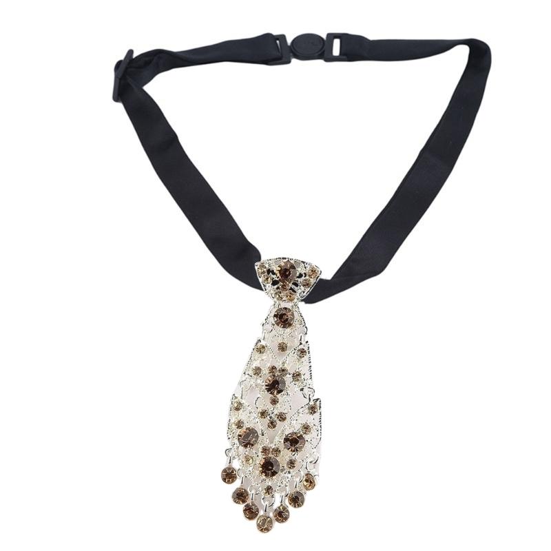 Stylish Rhinestones Bows Tie Fashion Personality Neckties Short Luxurious Tie for Wedding Party Accessory
