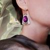 2023 New Fashion Purple Round Resin Hook Earrings Ladies Wedding Party  Silver Color Red Orange Stone Earring Gifts