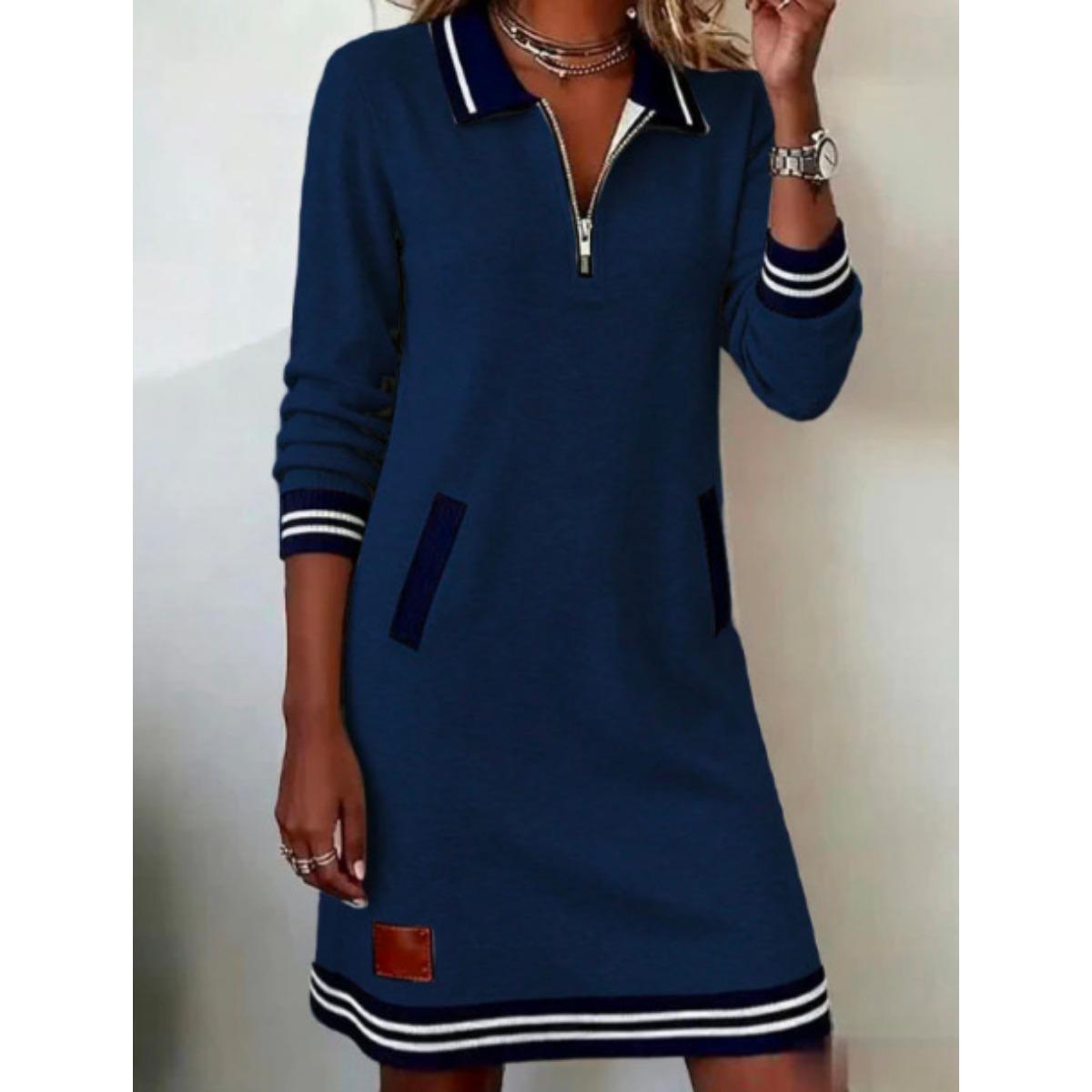 

New Women s Casual Zipper Long Sleeve Hooded Dress for European American XXXL Темно-синій