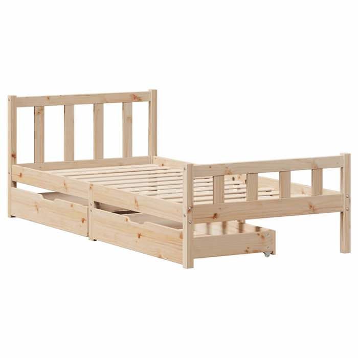 VidaXL Cadre de lit avec tiroirs 90x190 cm bois de pin massif, sommier, cadre de lit simple, cadre de lit en bois massif, 3301565