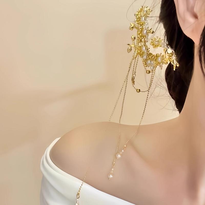 Chinese Hanfu Hair Accessories For Women Floral Tassel Hair Forks Traditional Bride Hairpin Vintage Headdress