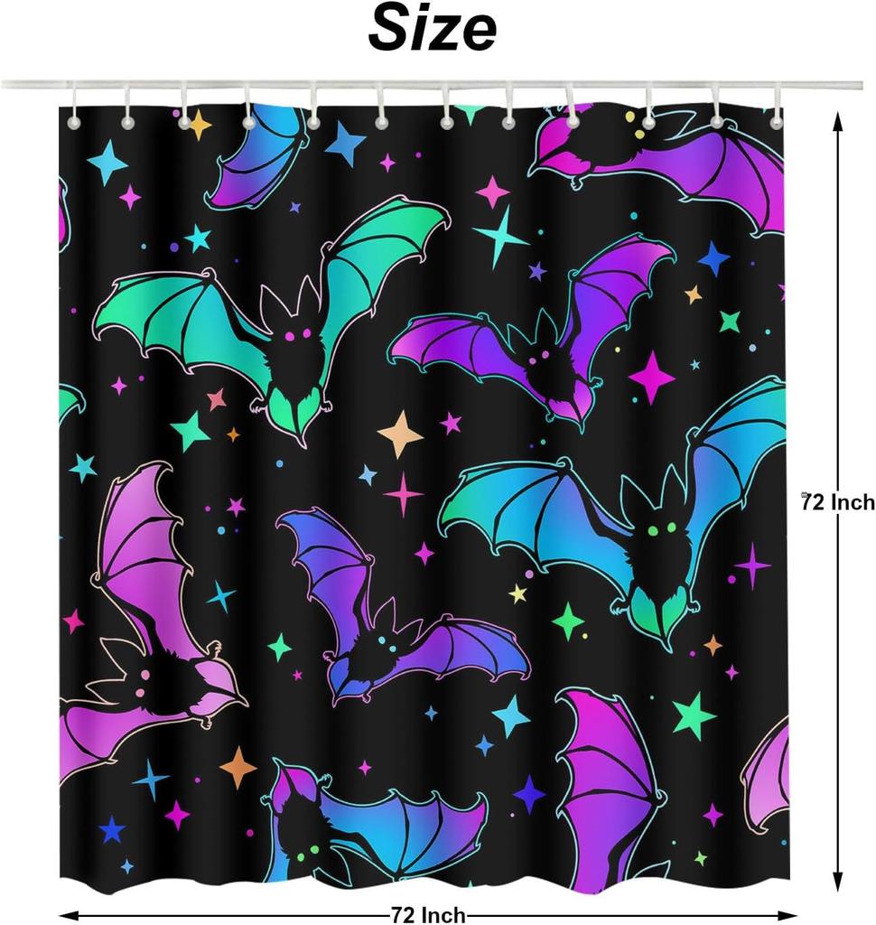 Purple Blue Spider Shower Curtain 72X72 Inch Bat Halloween Bathroom Curtains Set Home Waterproof Polyester Fabric With Hooks