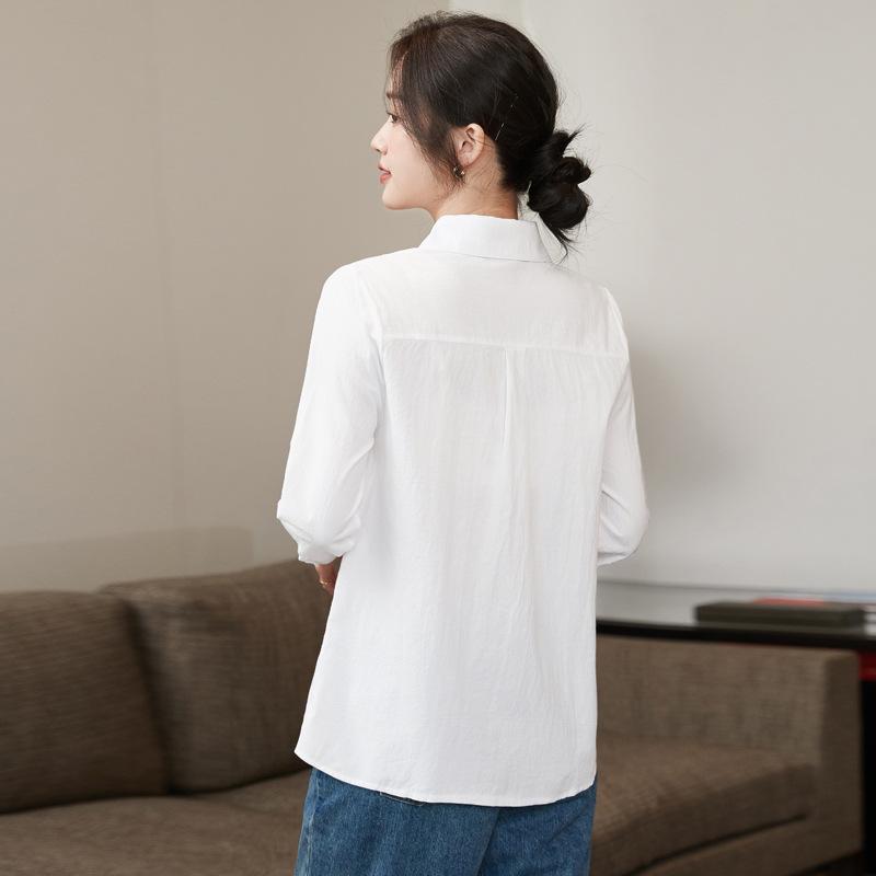 Spring Autumn 100% Cotton Tops Ladies Long Sleeve Office Slim Sweet White Shirts Business Women's Shirt