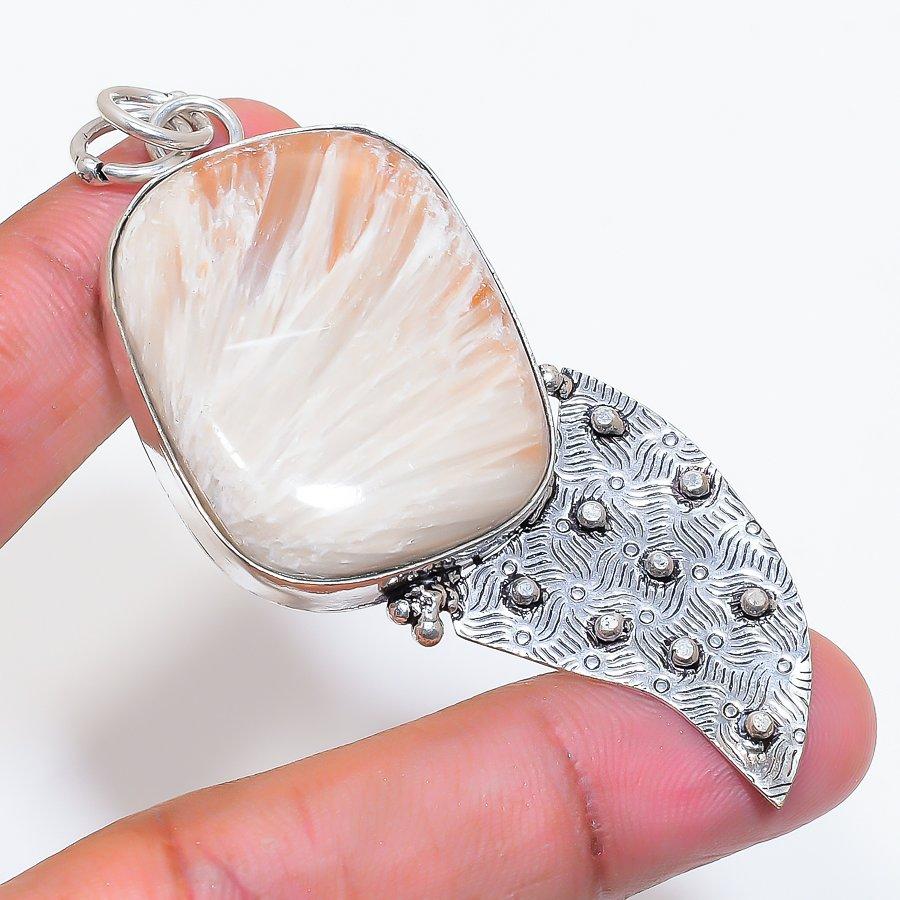 Natural Orange Scolecite Gemstone 925 Sterling Silver Jewelry Pendant 2.88" ZS-631