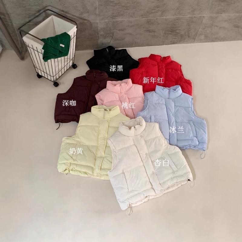 Small large size candy color down cotton jacket vest women's new stand-up collar thickened loose short vest jacket